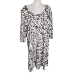 Pure J Jill Women Dress Medium Gray Abstract Printed 3/4 Sleeve Jersey Knit Knee